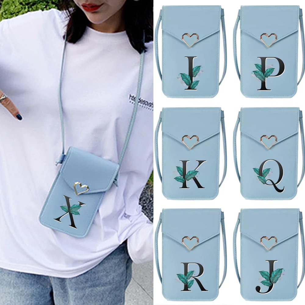 

Women's Crossbody Shoulder Bags Universal Transparent Touch Screen Mobile Phone Bag Pu Leather Wallets Leaf Letter Print Handbag