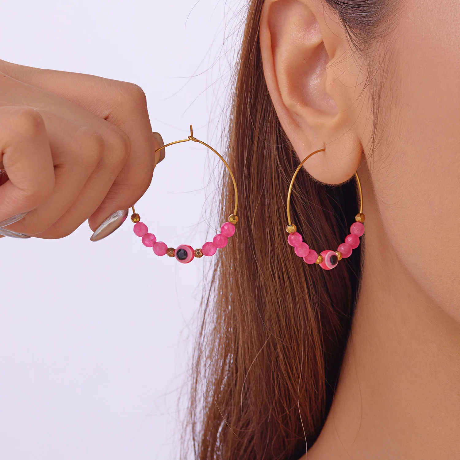 Турецкие бусины от сглаза обруч серьги-гвоздики из нержавеющей стали для женщин