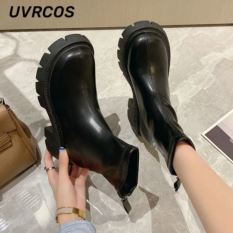 Women Casual Short Boots Rear Zipper Single Thick Bottom Non-slip British Breathable All-match Shoes Hot Sale 2022