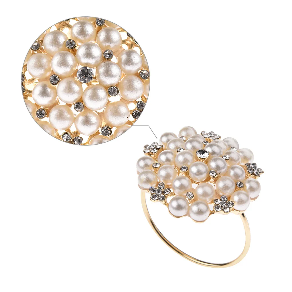 

12pcs Napkin Rings Beaded Pearl Rhinestone Napkin Ring Wedding Banquet Kitchen Dining Room Table Napkin Holders Table Decoration