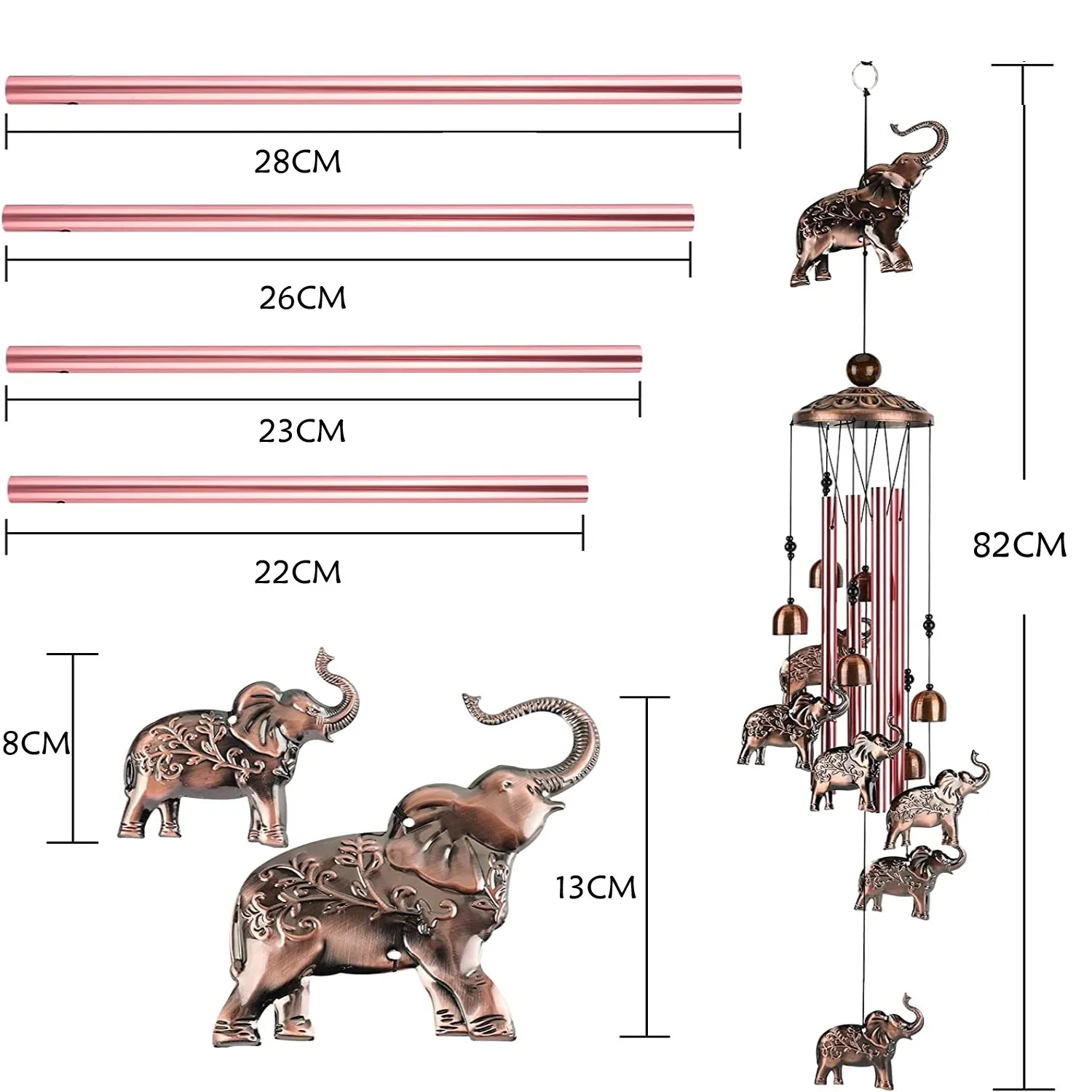 Aluminum tube Elephant Wind Chimes Bronze Retro Iron Wind Chimes Wind Bells for Indoor and Outdoor Home Garden Decoration Gifts (art.: 3920bdc8fe9ee) - 3920bdc8fe9ee
