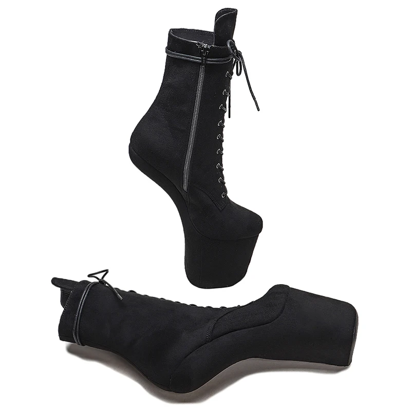 Leecabe Suede Upper Platform Ankle Boots Sexy Exotic heelless pole dance shoes