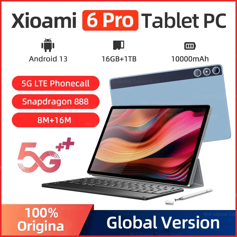 

2023 New Original Global Version Tablet Android 13.0 Snapdragon 888 16GB+512GB Tablet PC 5G Dual SIM Card or WIFI HD 4K Mi Tab