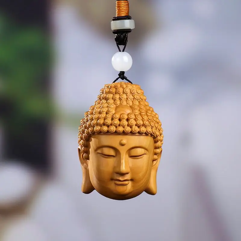 

Boxwood Carving Sakyamuni Buddha Buddha Head Wood Carving Artifact Hand Put Piece Pendant Necklace Hanging Decoration