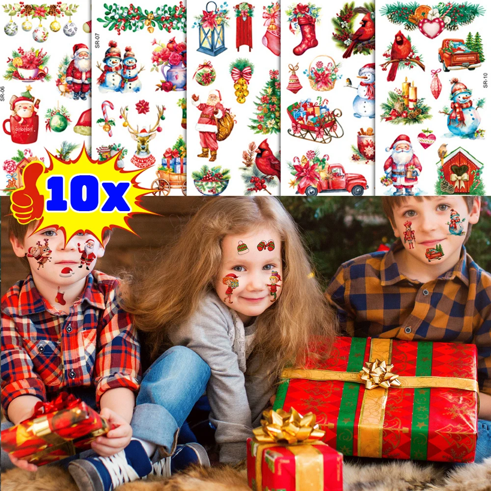 Стойкая Рождественская тату-наклейка мультяшное водонепроницаемое лицо