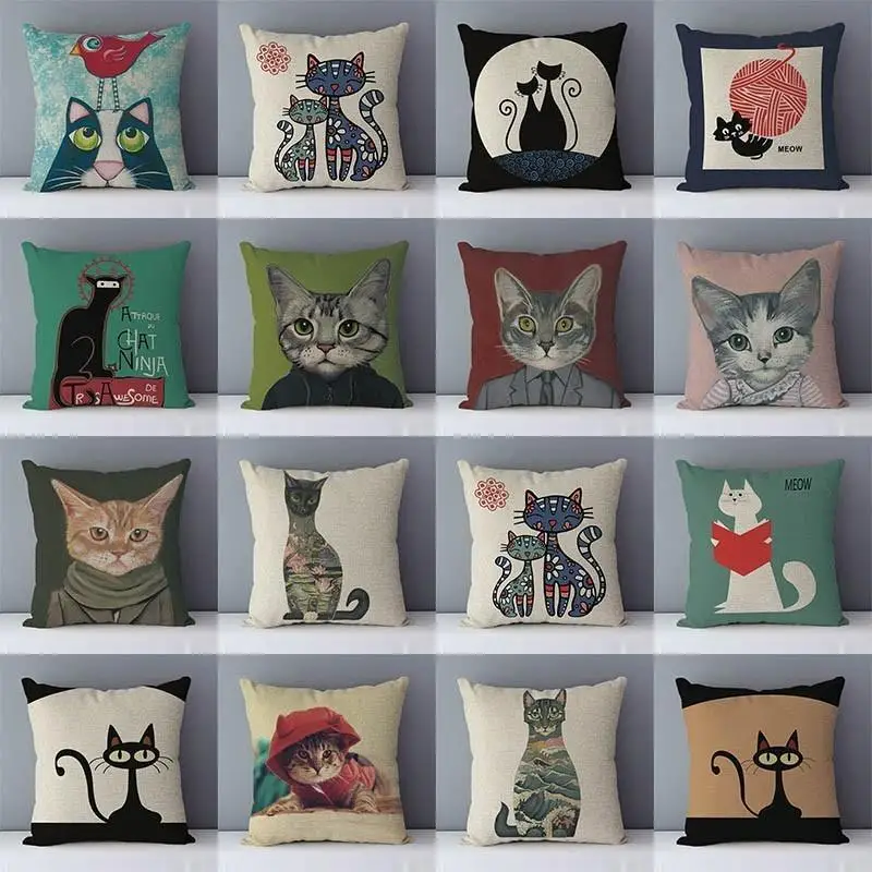 

Creative Sofa Cushion Cartoon Cat Printing Quality Cotton Linen Home Decor Pillow Children Bedroom Decor Pillowcase New Products