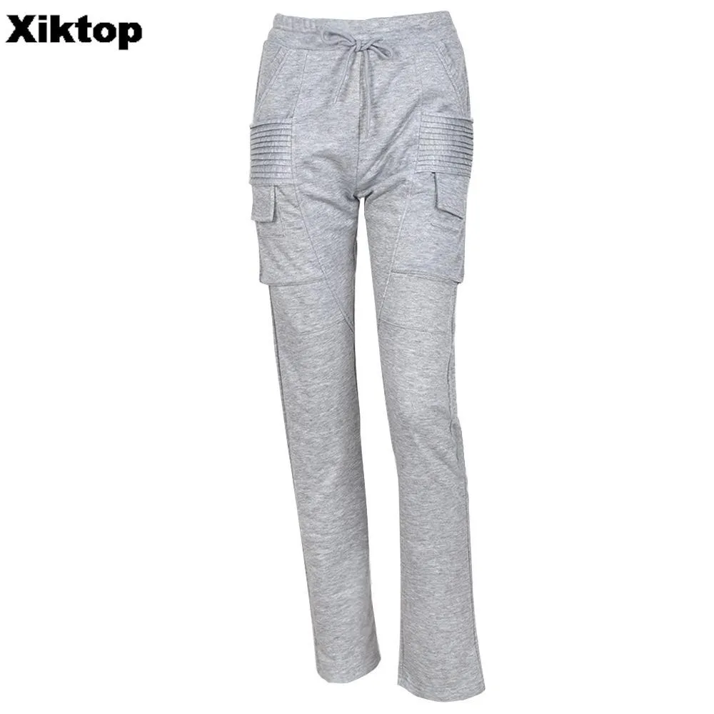 Xiktop Casual Sports Pants Sweatpants Women Loose Sportswear Clothing Lace-Up Slim Leggings Girls Y2k Clothing Pleated Pocket