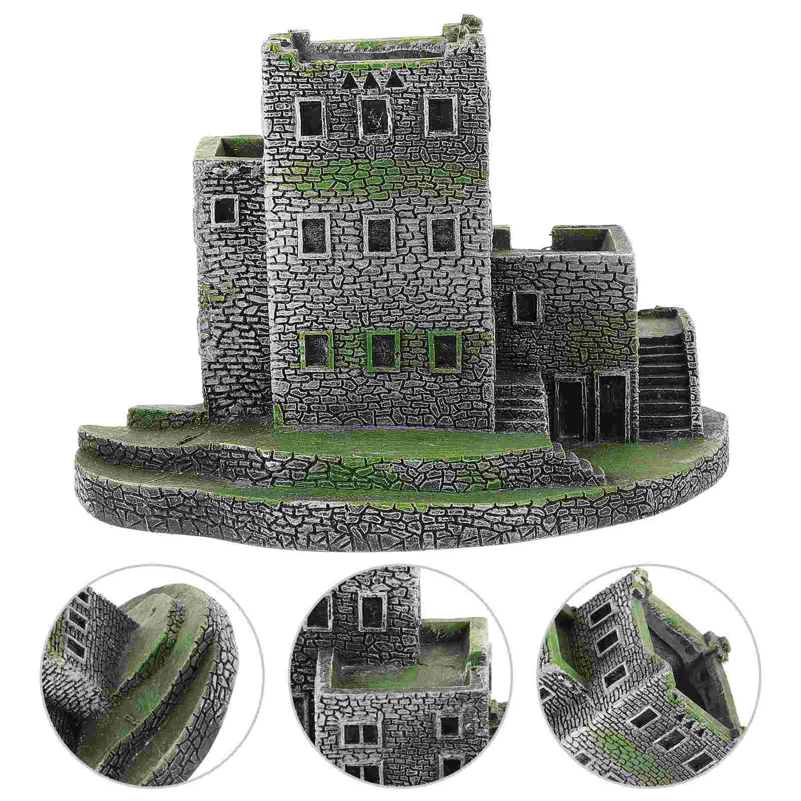 

Fish Bowl Tank Landscaping Resin Castle Aquarium Water Cave Delicate House Ornament Office