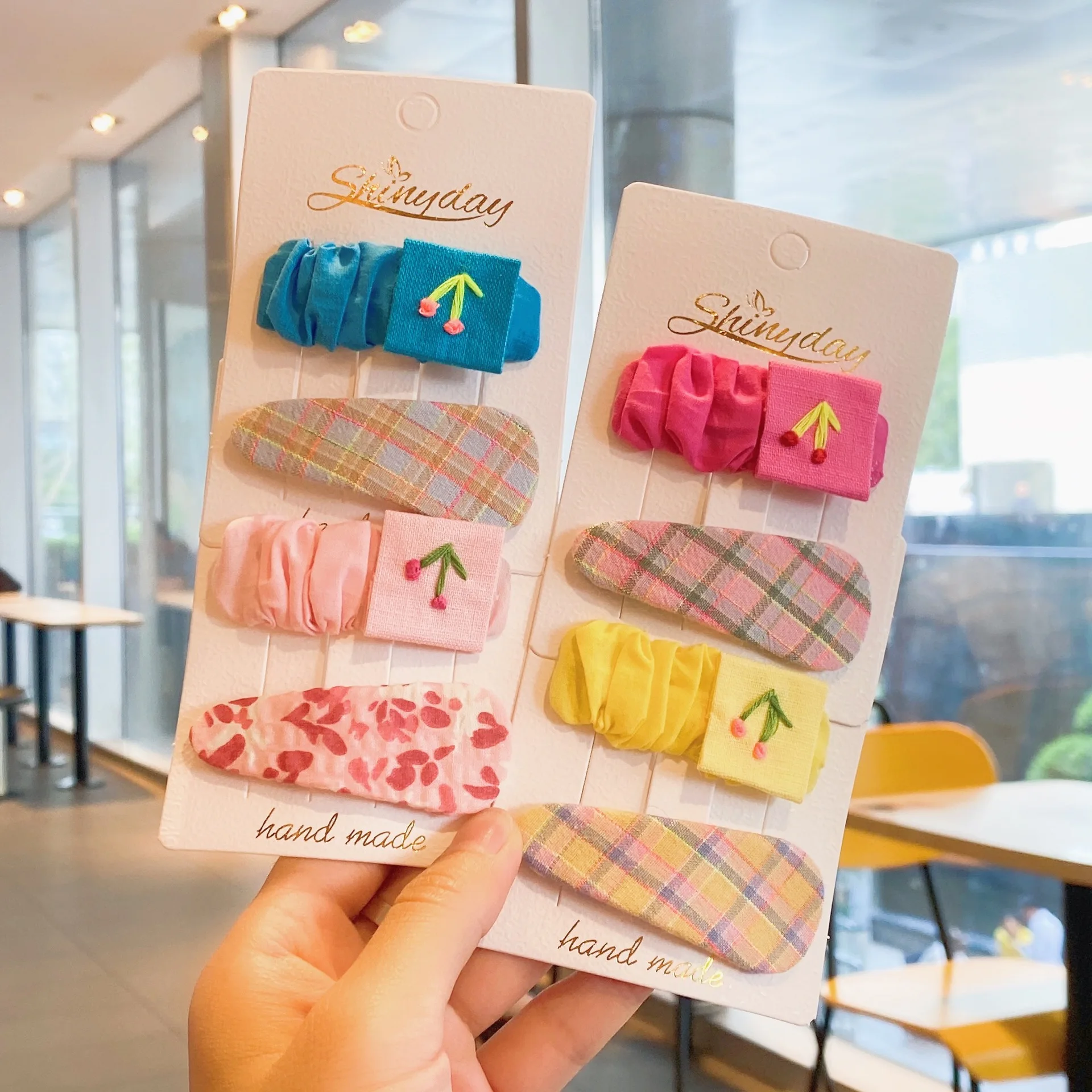 

Зажим для волос в клетку, простой однотонный детский зажим для волос с мультяшным рисунком вишни, квадратный аксессуар на голову