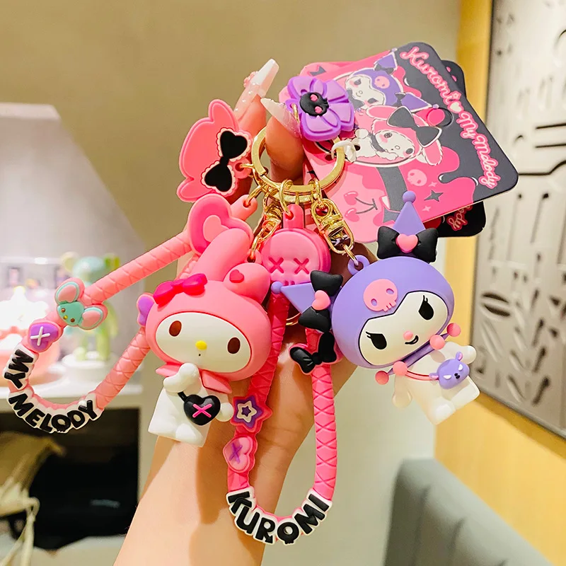 

Genuine Kawaii Sanrio KeyChain Action Figure MyMelody Kuromi Sweet Cool Castle Cute Doll Key Chain Car Key Ring Bag Pendant Gift