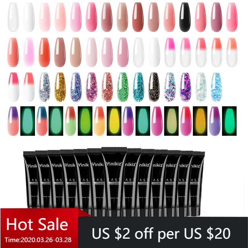 Yinikiz Poly Extension Nail Gel Acrylic gel Pink White Clear Crystal UV Builder UV Gel Tips Enhancement Slip Solution dropship