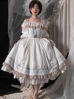 gothic victorian lolita dress women vintage slash neck high waist palace princess dress harajuku long sleeve lace party dress