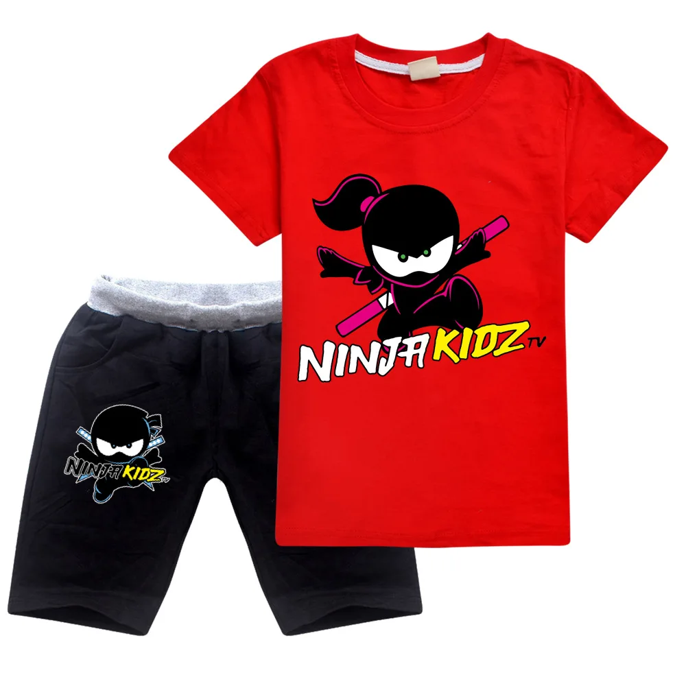 

NINJA KIDZ Kids T-Shirt Shorts Pajamas Sets Baby Boys Girls Sleepwear Suit Summer Cotton Tops+ Black Breeches Leisure Clothing