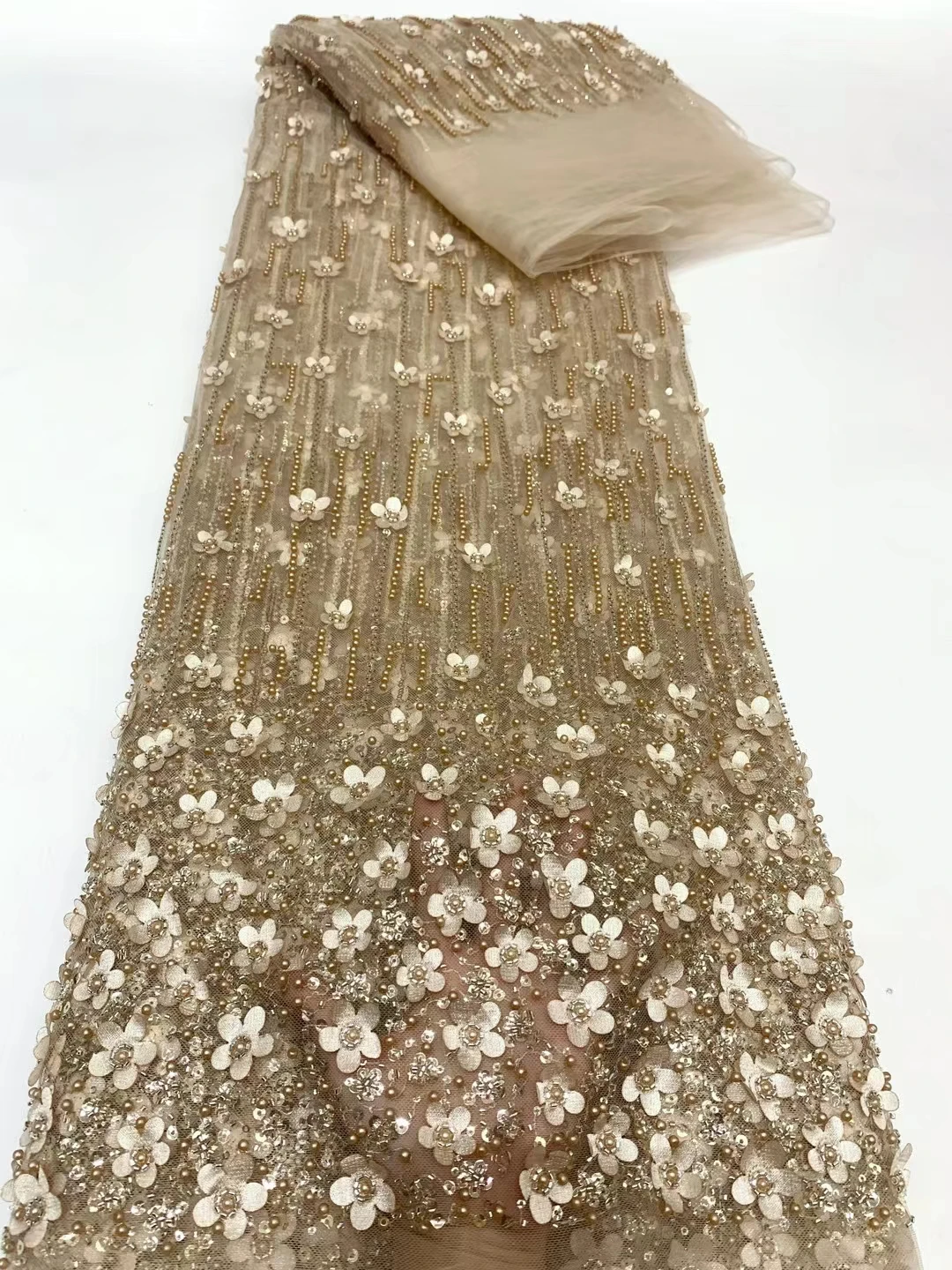 5 ярдов Африканский французский ручной работы 3D цветок с бусинами тюль кружево