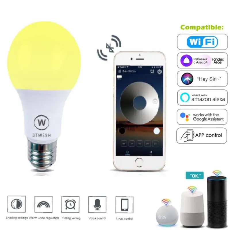 

15W WiFi Smart Light Bulb LED Bulb Lamps E27 E14 Light Bulb 220V-240V Smart IC High Brightness Lampada LED Bombillas For Home