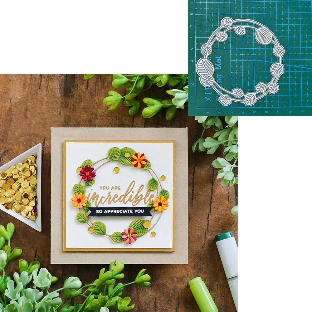 

Crafts Metal Steel Cutting Dies New Leaves Ring Stencil For DIY Scrapbooking Cards Blade Punch Embossing Dies