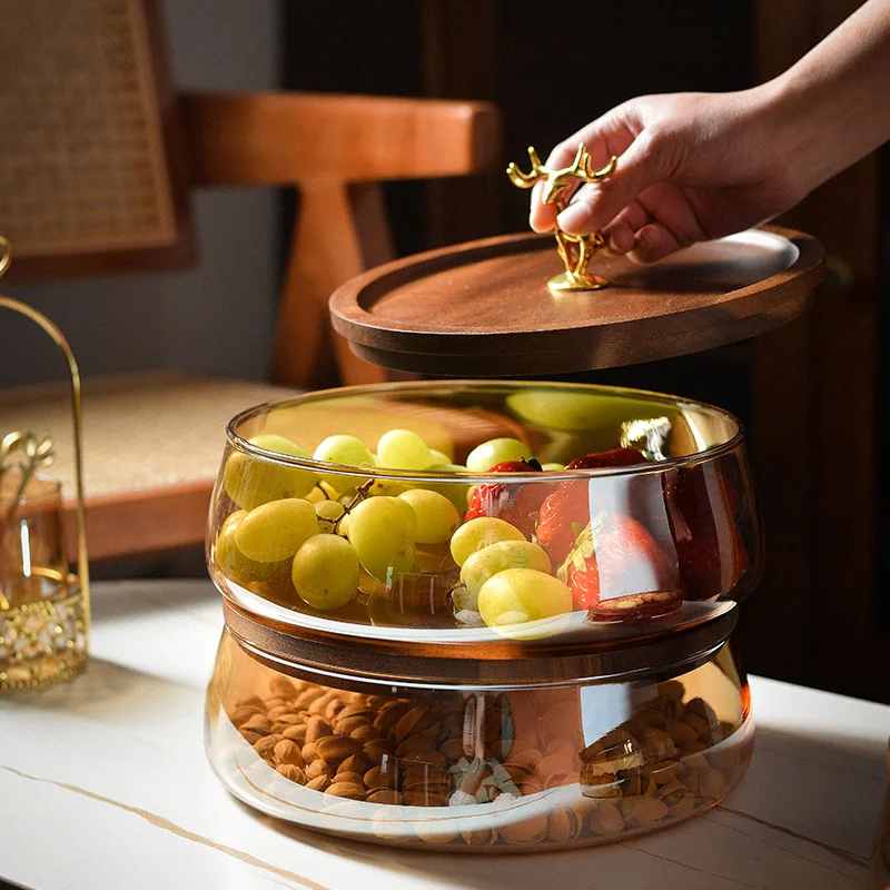 

Creative Fruit Tray Double-Layer Glass Nut Dishes Candy Storage Box Dried Fruit Tray Dessert Fruit Plate Snack Serving Trays Set
