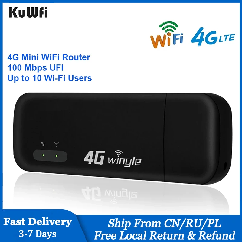 

KuWFi 3G 4G WiFi Router Mobile Portable/Mini/Wireless USB LTE FDD Network Modem Dongle with SIM Card Slot Car Hotspot