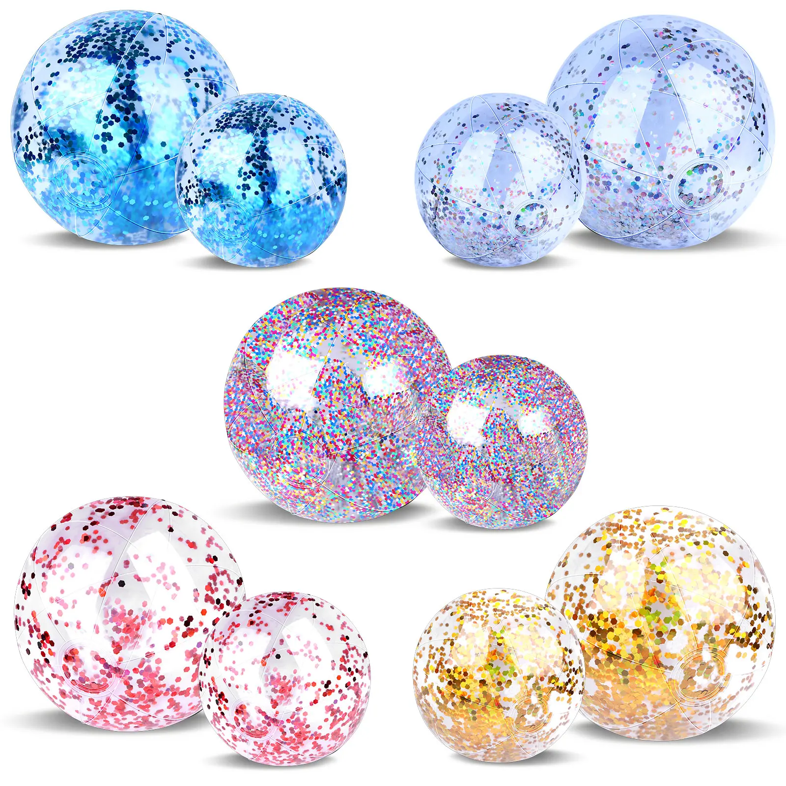 

10 Pcs 24 Inch Beach Ball Pool Toys Inflatable Glitter Clear Swimming Pool Water Game Toy Summer Water Play Party Ball For Kids