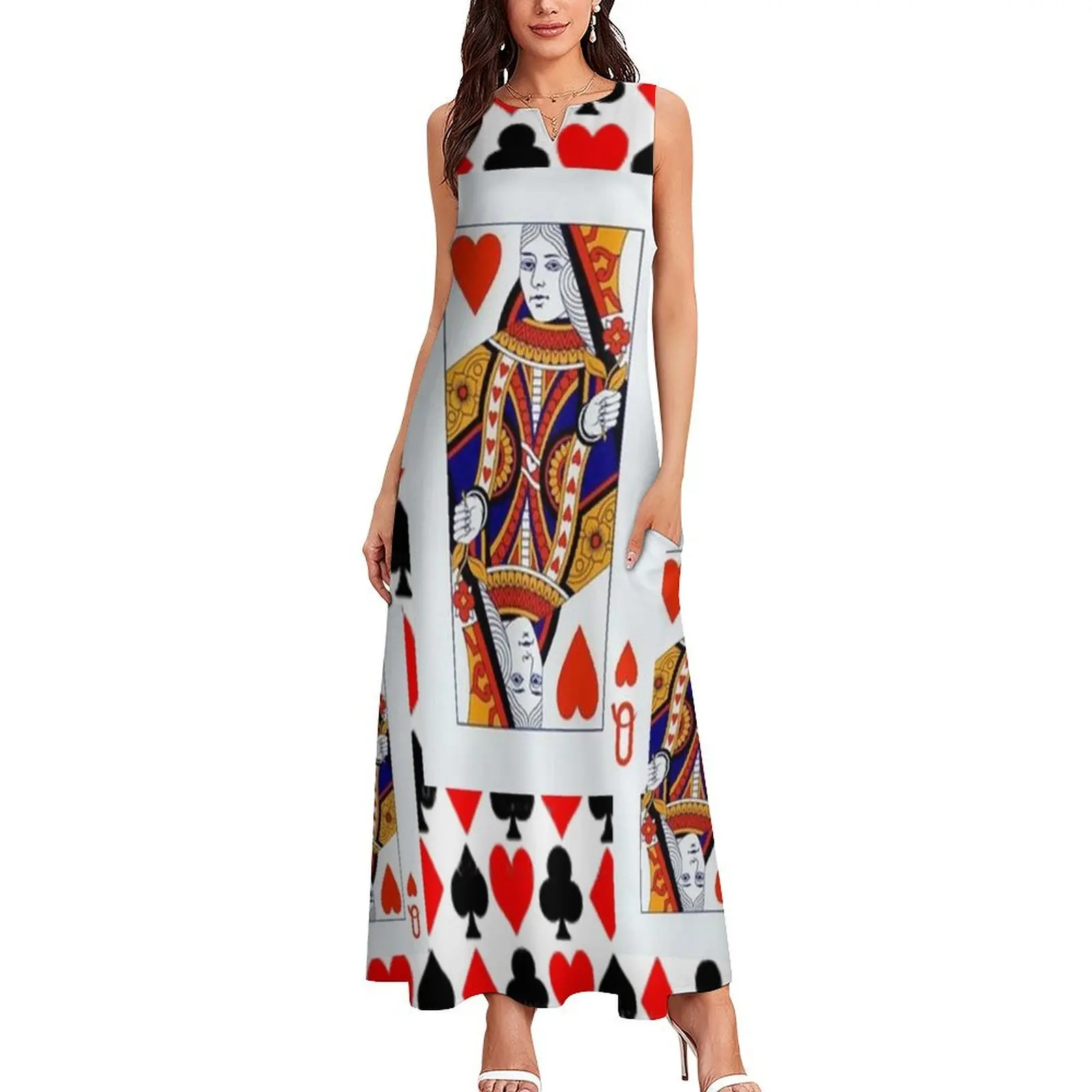 Длинное платье с узорами RED QUEENS OF HEARTS длинное женские платья летние 2025 года летнее