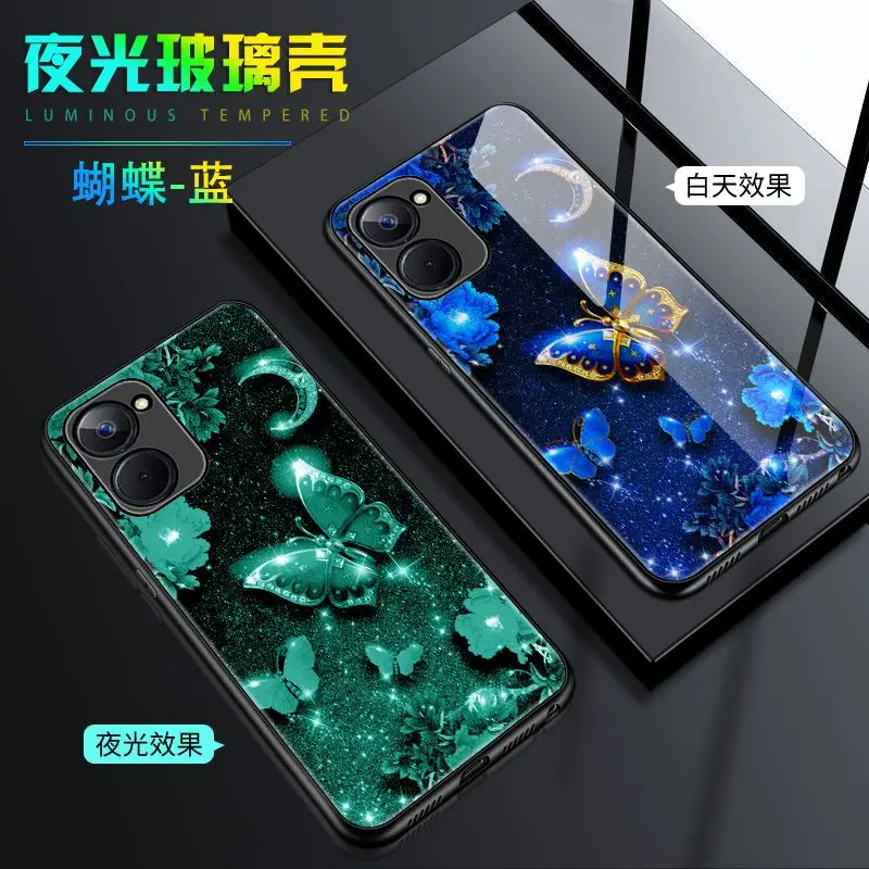 Светящийся телефон для Realme 10S чехол бабочка темная задняя крышка OPPO Чехол
