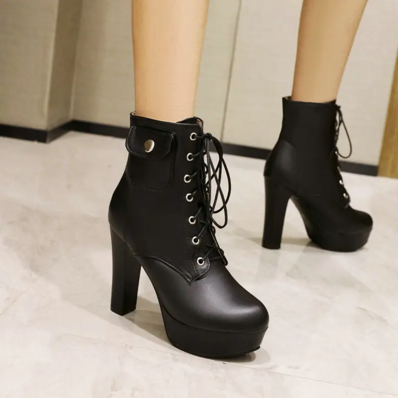 Пикантные женские ботинки на шпильке QPLYXCO платформе со шнуровкой и блочным