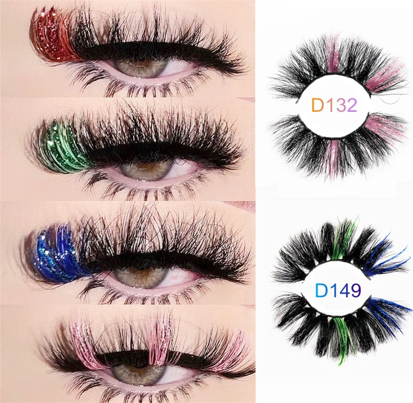 

Fluffy Colored Lashes Bulk Wholesale Colorful 25 MM Mink Eyelashes Makeup 5D 8D Mink Lashes Thick False Eyelashes Box Package