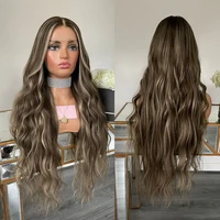Dark Ash Brown Highlighted Full Lace Human Hair Wigs Glueless Loose Wave Lace Front Wig Preplucked Platinum Blonde Highlight Wig