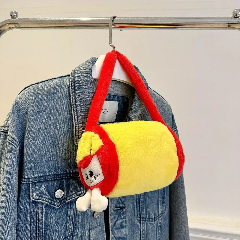 Сумочка цилиндрическая плюшевая с рисунком картошки фри мягкая женская сумка в