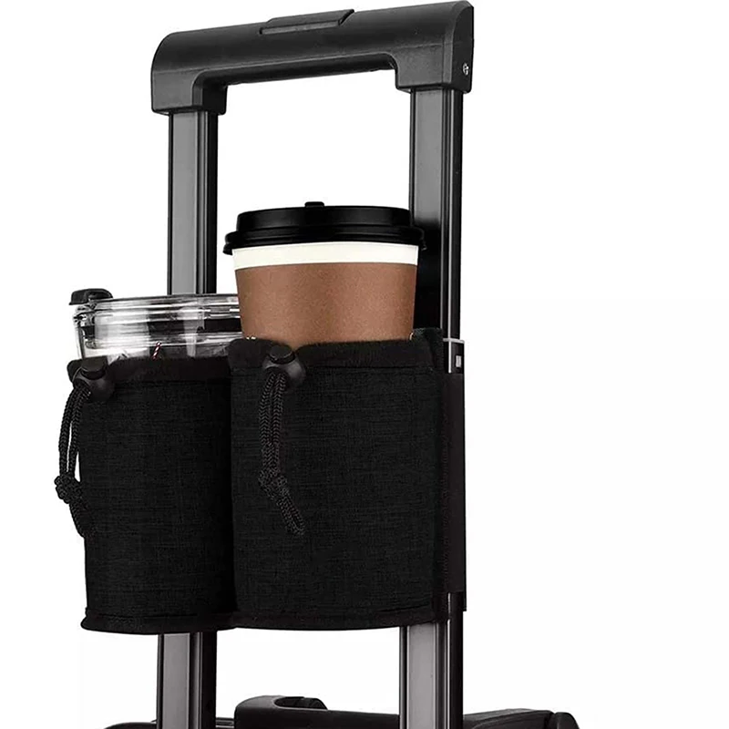 

Luggage Travel Cup Holder Portable Drink Bag Hold Two Coffee Mugs Roll on Suitcase Handles Traveler Accessory Men Women