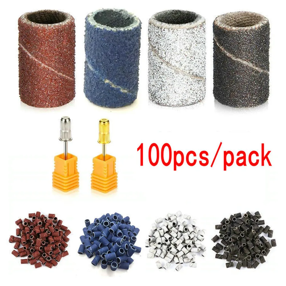 

100pcs 80''/120''/180" Nail Drill Bits Set Nail Art Sanding Bands Gel Polish Remover Tool Accessory for Electric Nail Machine