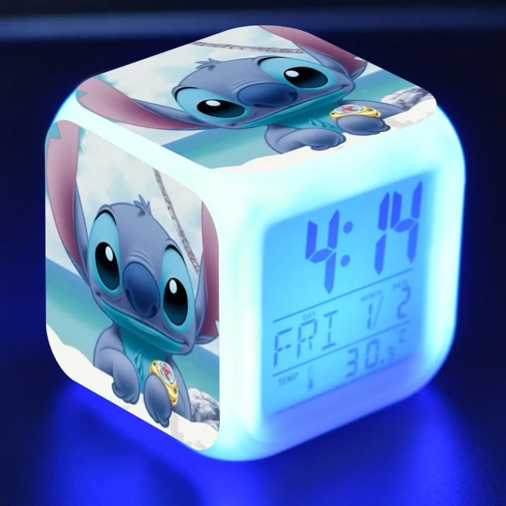 

Disney Stitch Digital Alarm Clock 7 Colorful Changing LED Anime Cartoon Lighting Bedroom Desk Watch for Kids Christmas Gifts