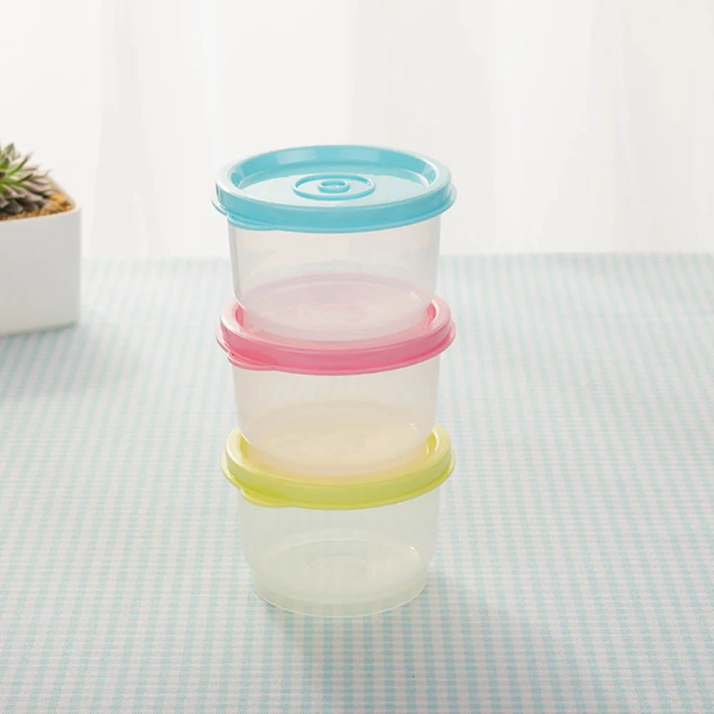 

4pcs 150ml Small Plastic Crisper Round Food Container Kitchen Lunch Boxes Sealed Bowl for Refrigerator Microwave Oven (Random