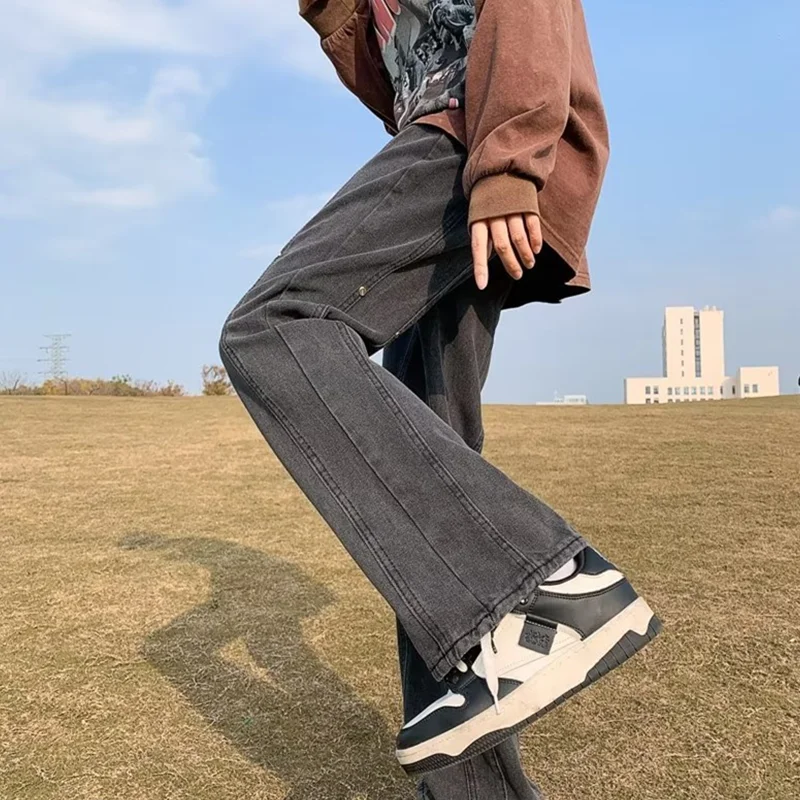 Streetwear Men 2022 New Style Vintage Loose Straight Cylinder Blue Jeans Temperament Versatile Wide Leg Trousers Autumn Female