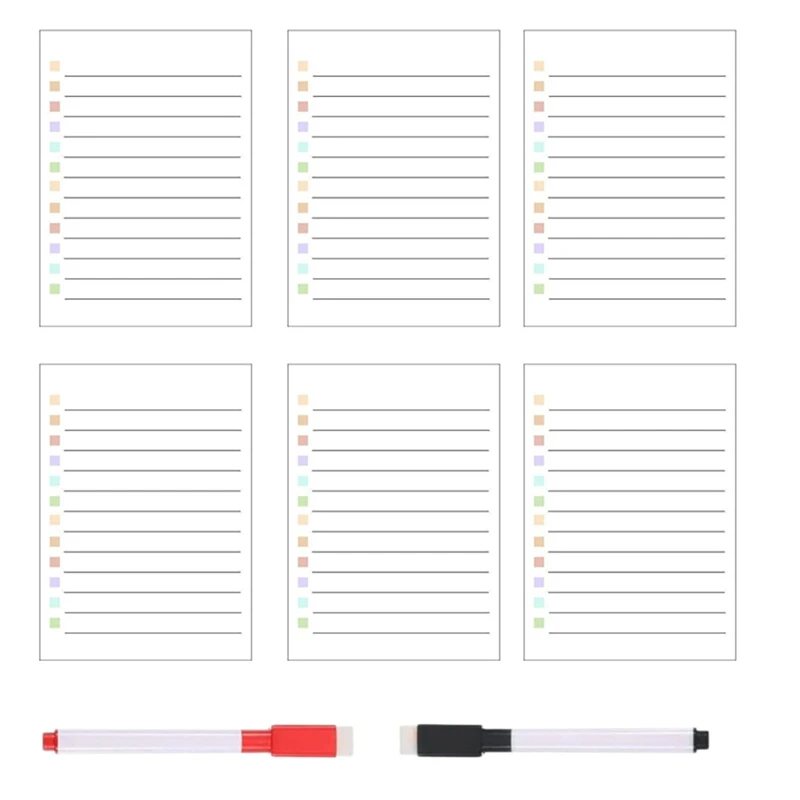 

6Pcs Dry Erase To Do List Reusable Lined Sticky Notes Whiteboard Stickers With 2 Makers, For Most Smooth Surface