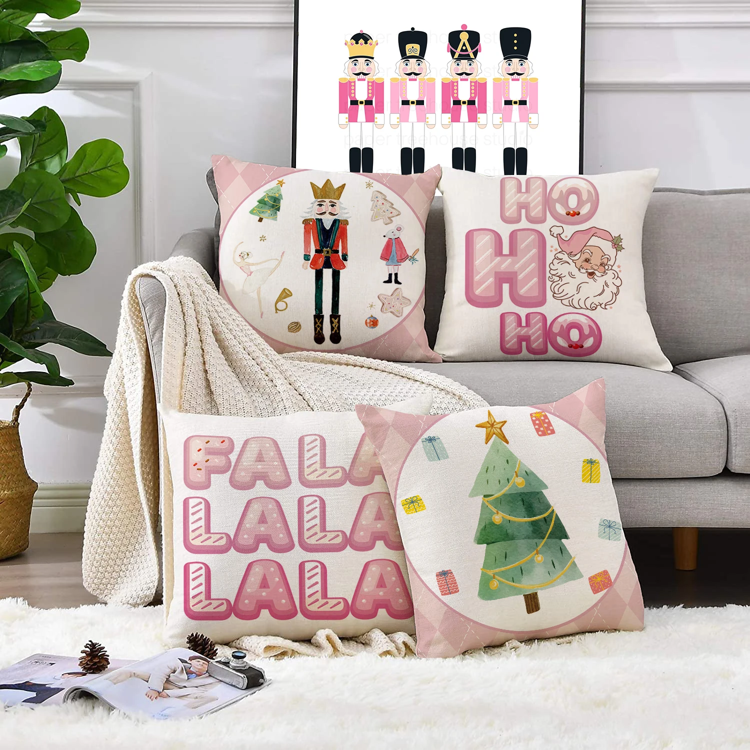 Классическая Роскошная декоративная подушка в Королевском Стиле с рисунком деда мороза 2024