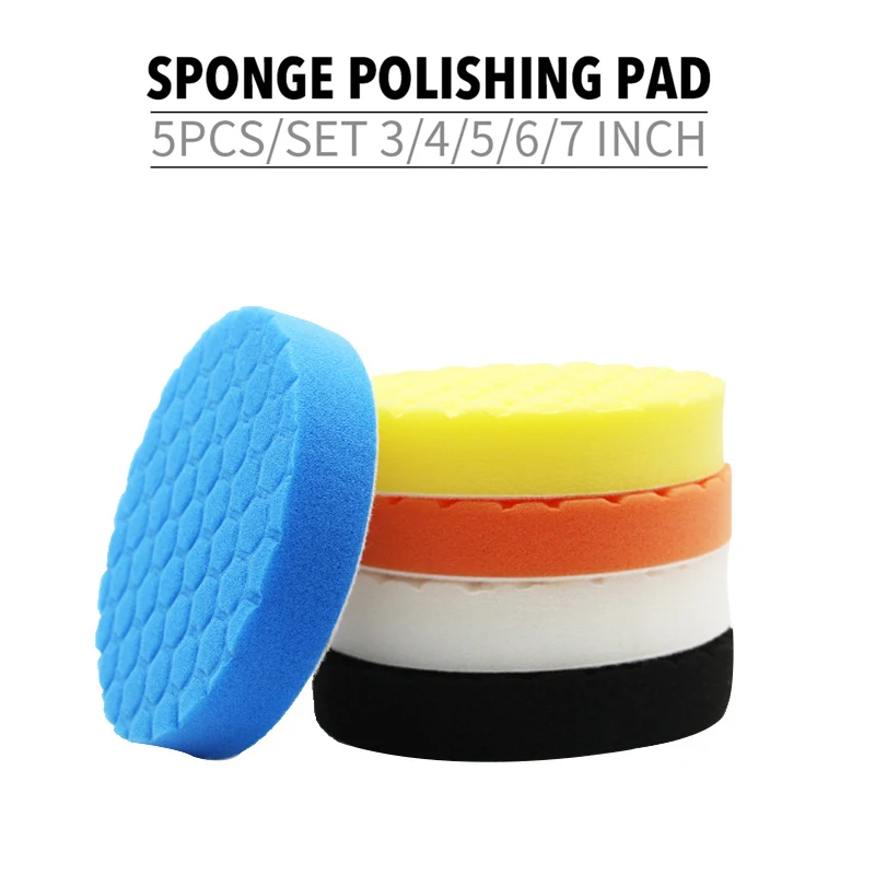 

5pcs/set 3/4/5/6/7 Inch Compound Buffing Polishing Pads Cutting Sponge Pads Kit for Car Buffer Polisher Compounding and Waxing