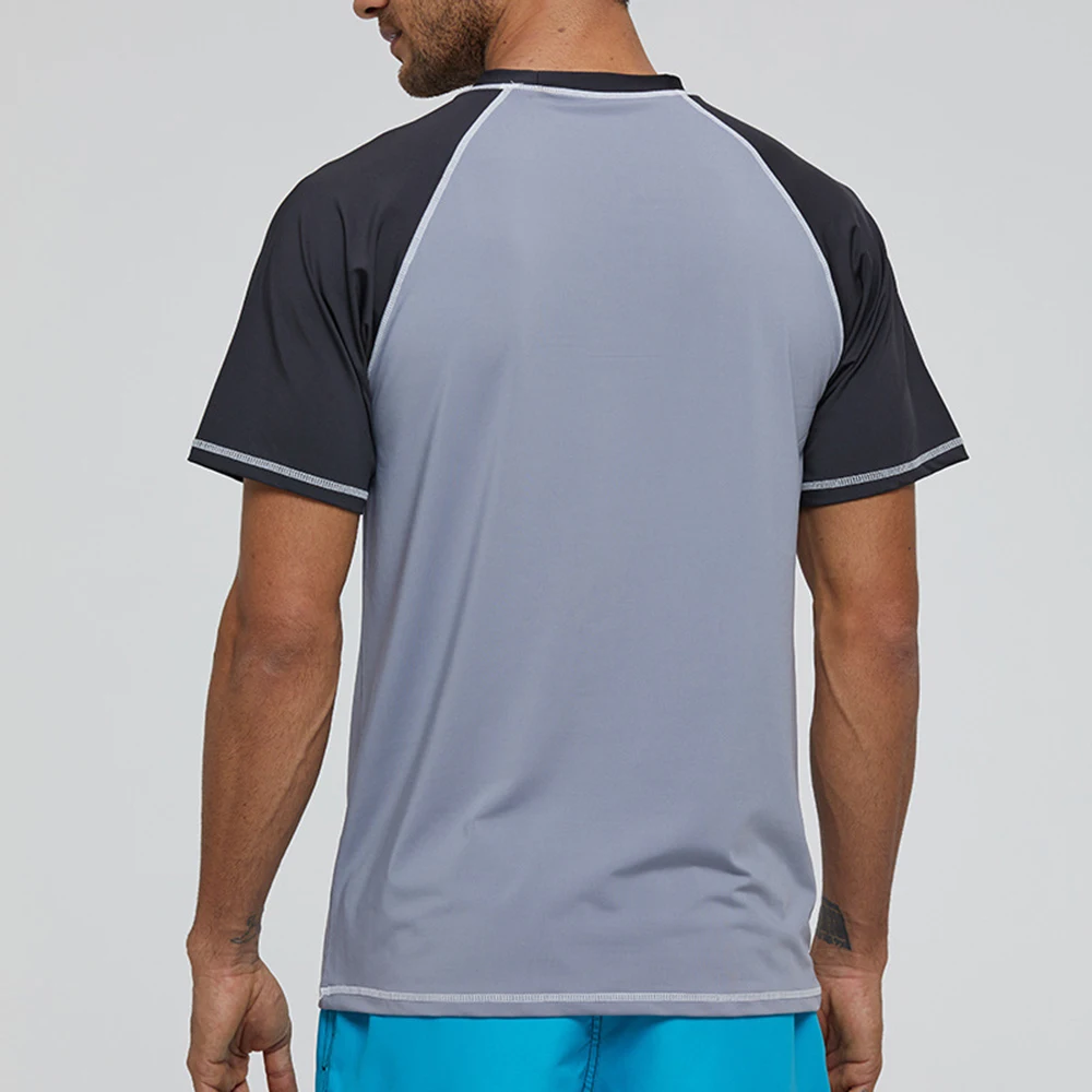 2022 Men's Short Sleeve Loose Swimwear Solid Color Sunscreen Quick Dry Beach T-Shirt Water Sports Surfwear Swimming Top T-Shirt