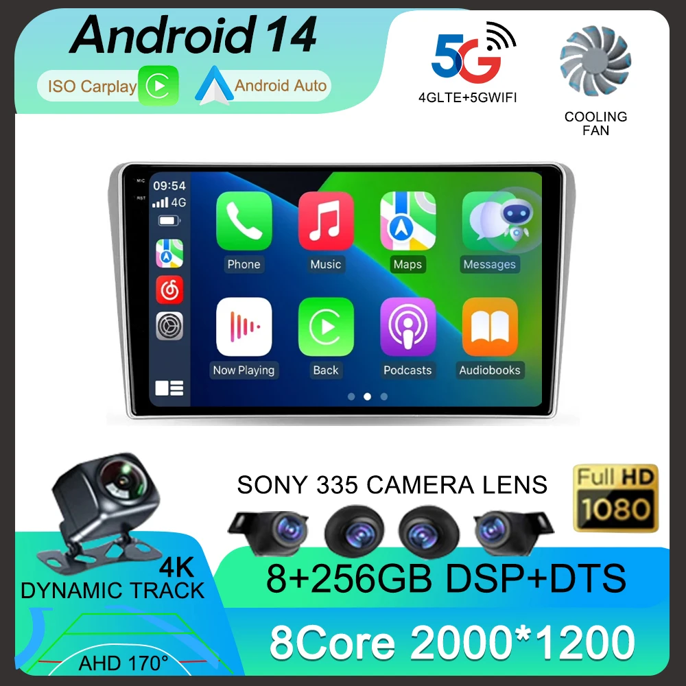 Автомагнитола на Android 14 для Toyota Avensis T250 2 II 2003-2009 мультимедийный видеоплеер