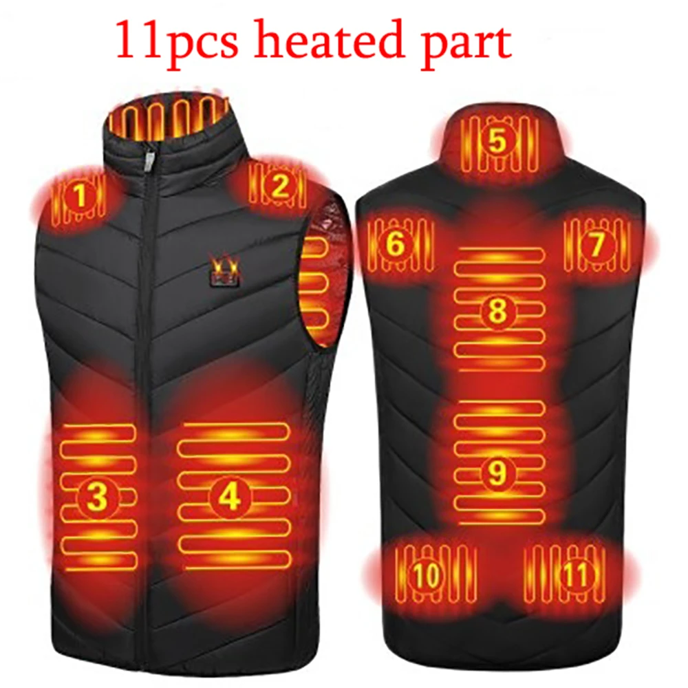 

11PCS Heated vest Jacket Fashion Men Women Coat Intelligent USB Electric Heating Thermal Warm Clothes Winter Heated Vest 열선조끼