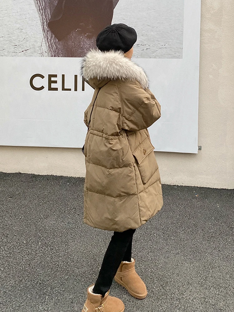 

Winter new cotton-padded women's mid-length cotton-padded coat loose cotton-padded jacket thickened with fur hood