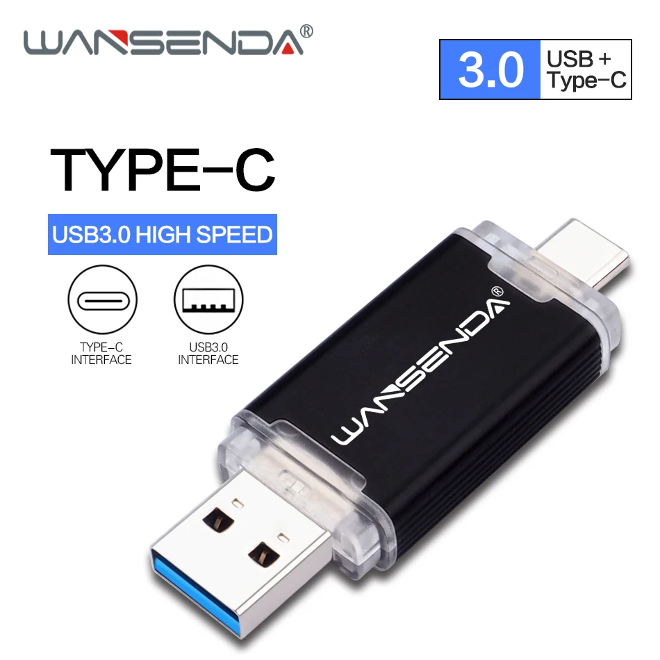 

WANSENDA TYPE C USB Flash Drive 128GB 256GB OTG Pen Drive for Type C Android/PC 32GB 64GB 512GB USB Stick 3.0 2-IN-1 Pendrive
