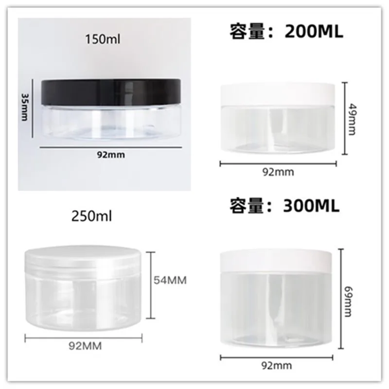 

24x Clear PET Plastic Jars 150ml 200ml 250ml 300ml Transparent Empty Cosmetic Mask Cream Wax Packaging Containers Pots with Lids