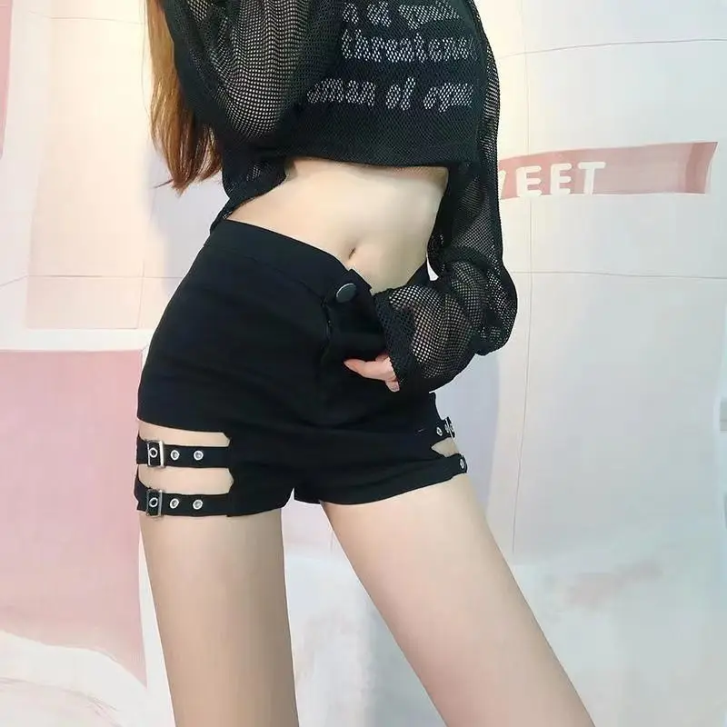 

2022 Summer New Jazz Dance Black High Waist Shorts Pole Dance Stretch Sexy Bag Hip Show Thin Hot Pants Large Size