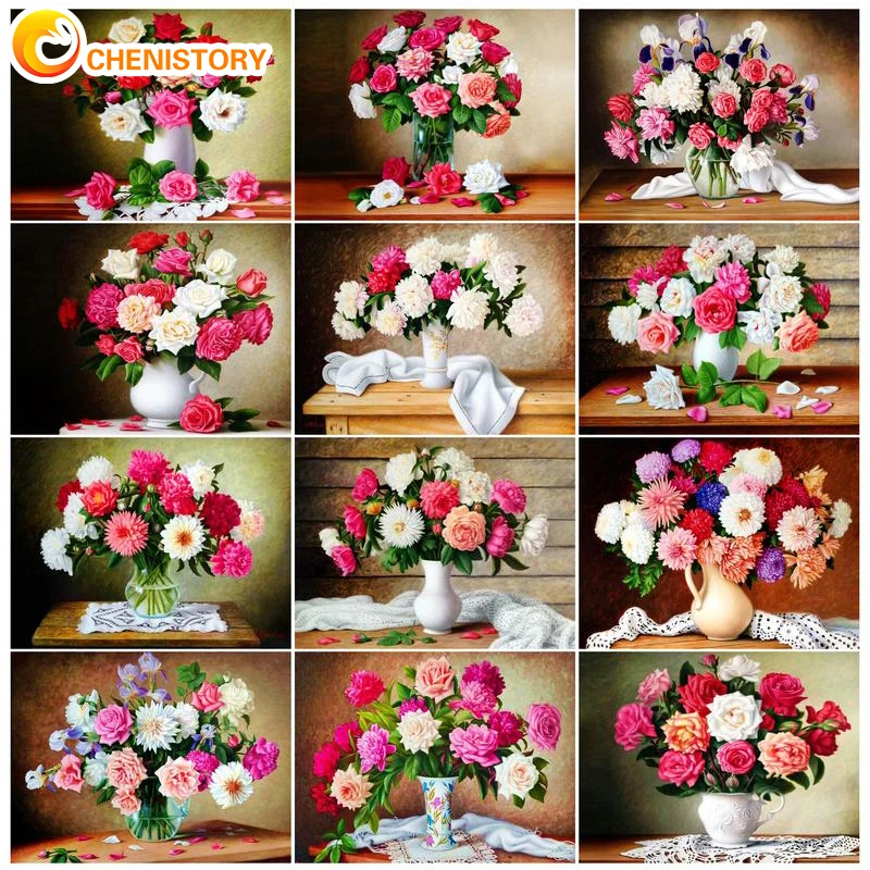

CHENISTORY Frameless Oil Painting By Numbers Flower Painting By Numbers Vase Landscape DIY Wall Art Digital Painting On Canvas D