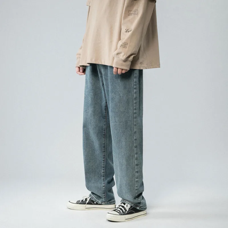 Blue Black Baggy Jeans Men Fashion Retro Casual Straight Jeans Men Streetwear Hip-hop Loose Denim Pants Mens Trousers S-2XL