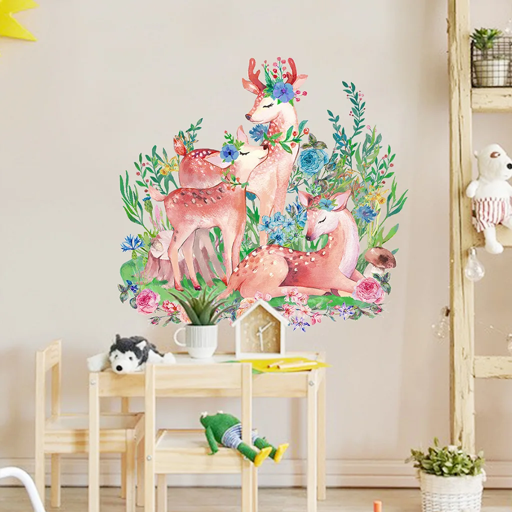 

Зеленые листья джунгли розовый олень Сика матовая наклейка