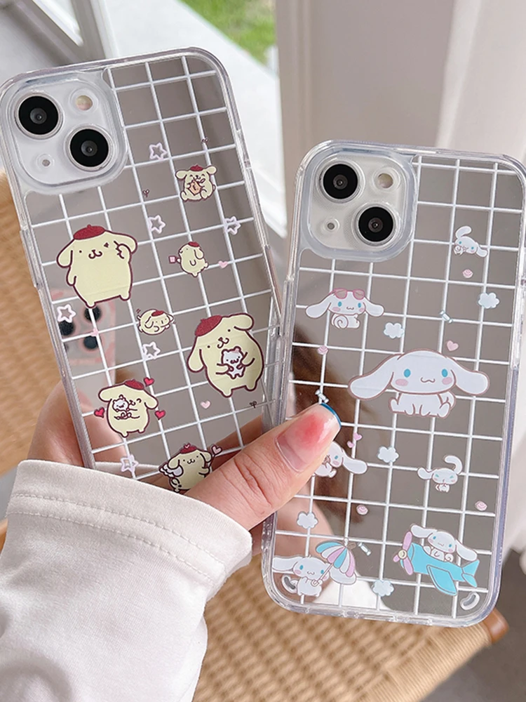 

Bandai Kawaii Cinnamoroll Pom Pom Purin Mirror Phone Case for iPhone 11 12 13 Pro Max 8 7 6 6S Plus X 5 XR XS Cover