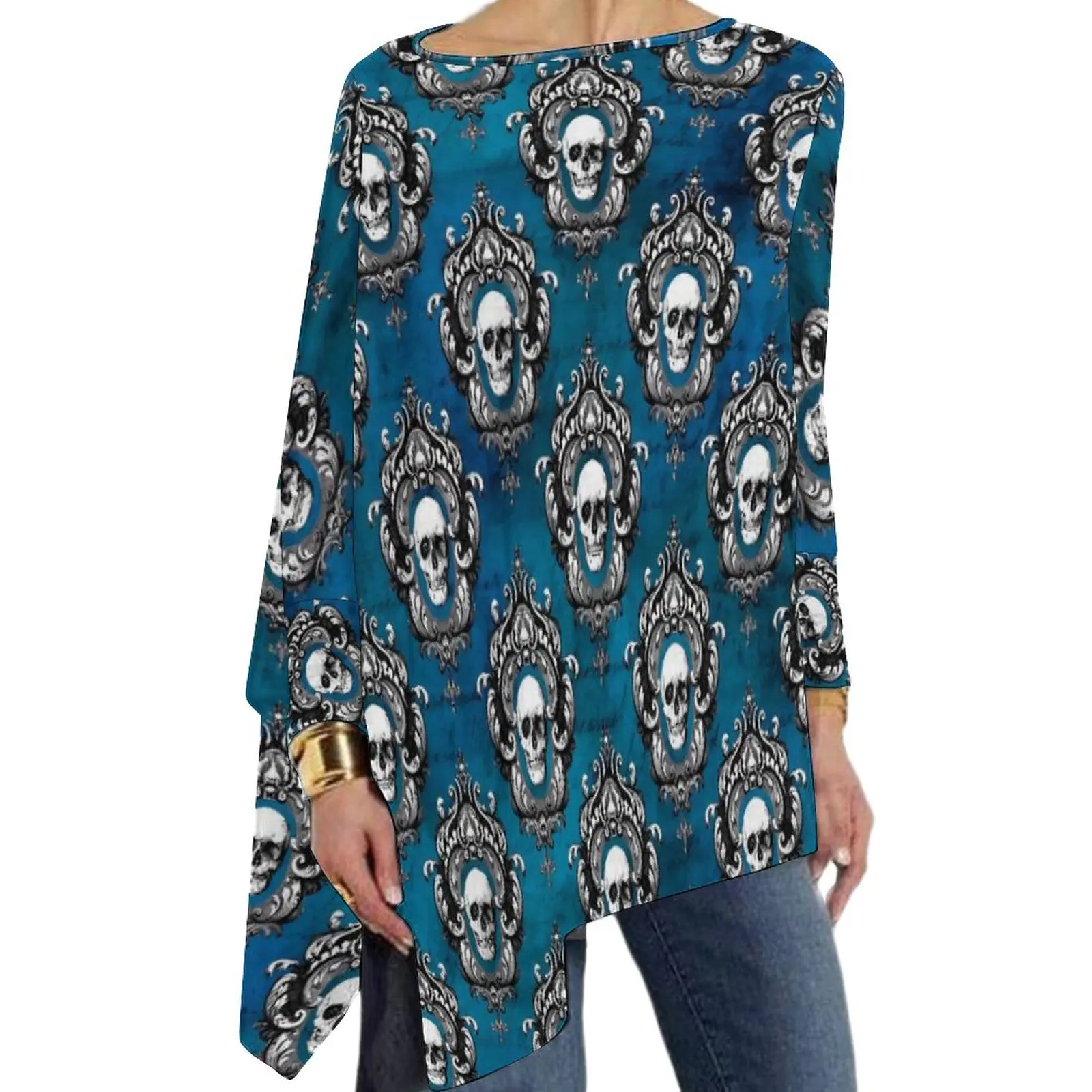 

Skeleton Print T Shirt Gothic Skull Pretty Long Sleeve T Shirts Casual Oversize Tees Female Custom Tops Birthday Present