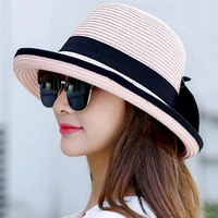 summer korean wide brim floppy lady straw hat for women dress casual beach sun hat uv protect travel cap simple fashion bow hats